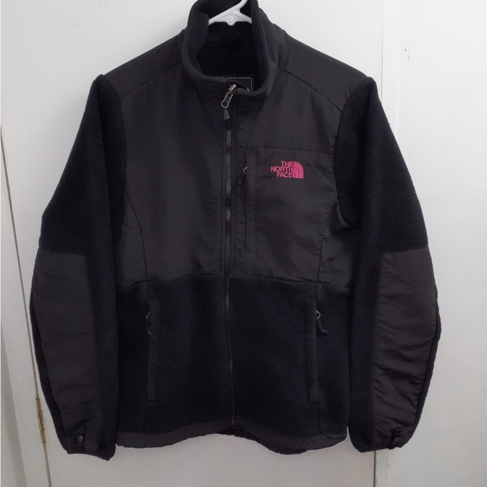 The North Face Black Fleece Jacket with Pink Logo